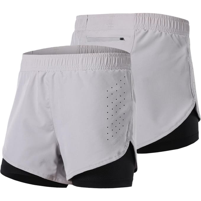 Lixada Dames 2-in-1 hardloopshort Sneldrogend Ademend Actief Trainingsoefening Joggen Fietsen XL zwart/grijs