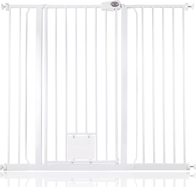 Bettacare Hoog Hek met Kattenluik, 120,3cm - 127,9cm, Wit, 104cm Hoog