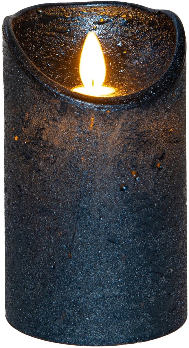 Anna's Collection Led kaars/stompkaars - metallic blauw - wax - H12,5 x D7,5 cm - bewegende vlam