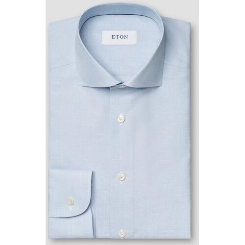 Eton Overhemd Semi Solid Subtle Texture Cotton Linnen Licht Blauw / male
