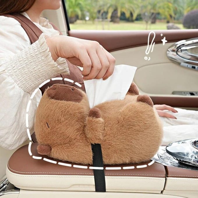 Boîte à mouchoirs en peluche Capybara pour voiture, sac à mouchoirs suspendu sur siège arrière de voiture, support en peluche, décoration intérieure de voiture brown
