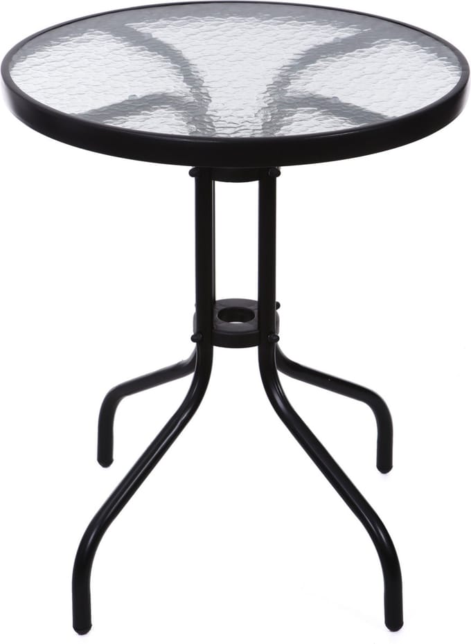 Tuintafel rond - 60cm - gehard glas, staal - zwart