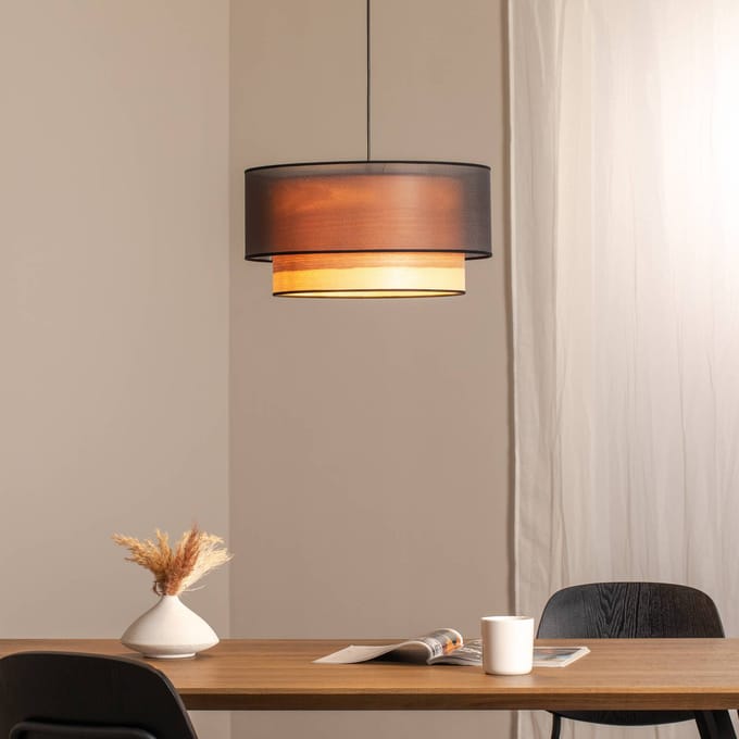 Duolla Hanglamp Cedrik, zwarte organza, essenfineer, 45 cm