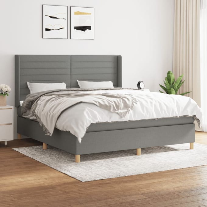 vidaXL - Boxspring - met - matras - stof - donkergrijs - 160x200 - cm