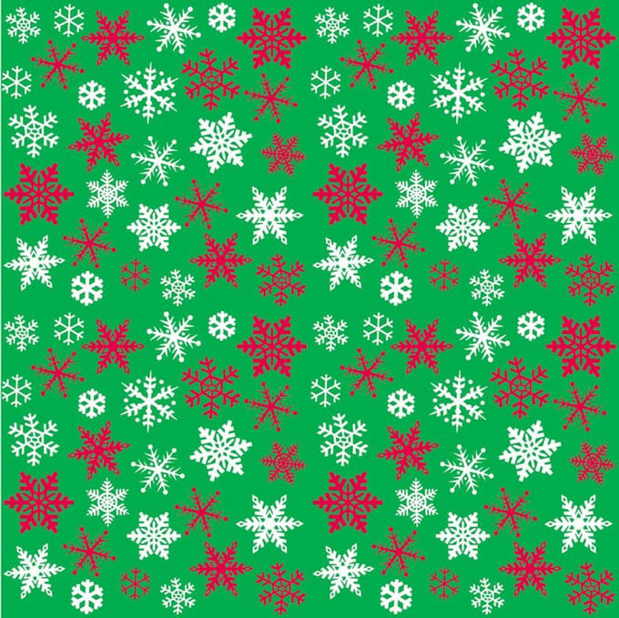 Kerstcadeaupapier met rode en groene sneeuwvlokken, 1,5 m