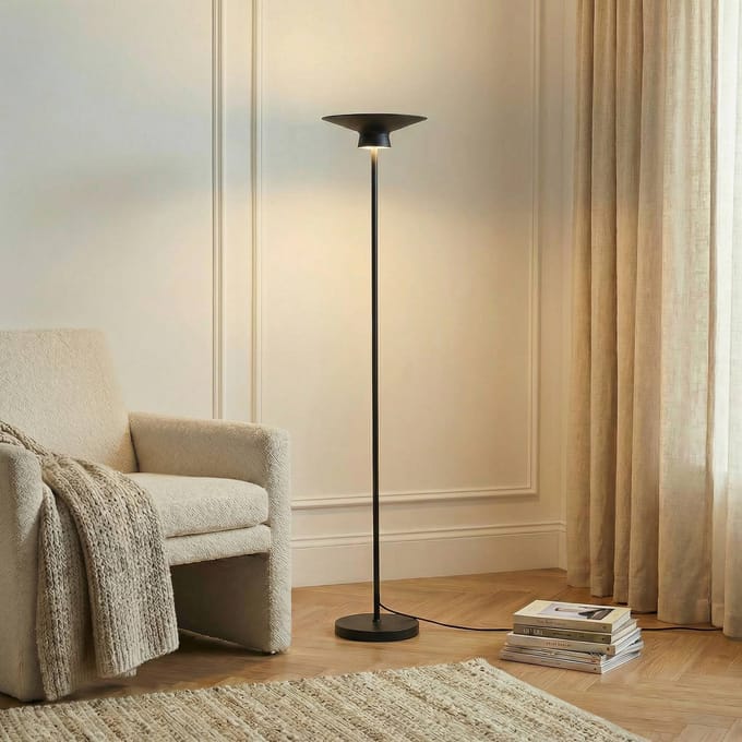 Lindby LED vloerlamp Norvind, zwart, metaal, 1-lamp