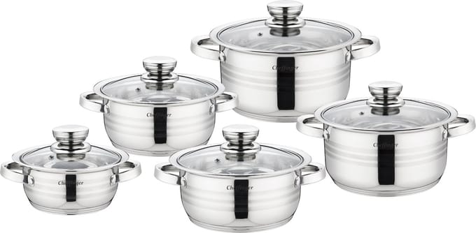 Cheffinger Kookpannen - Pannenset inductie 10-delig - Glazen Deksel - RVS