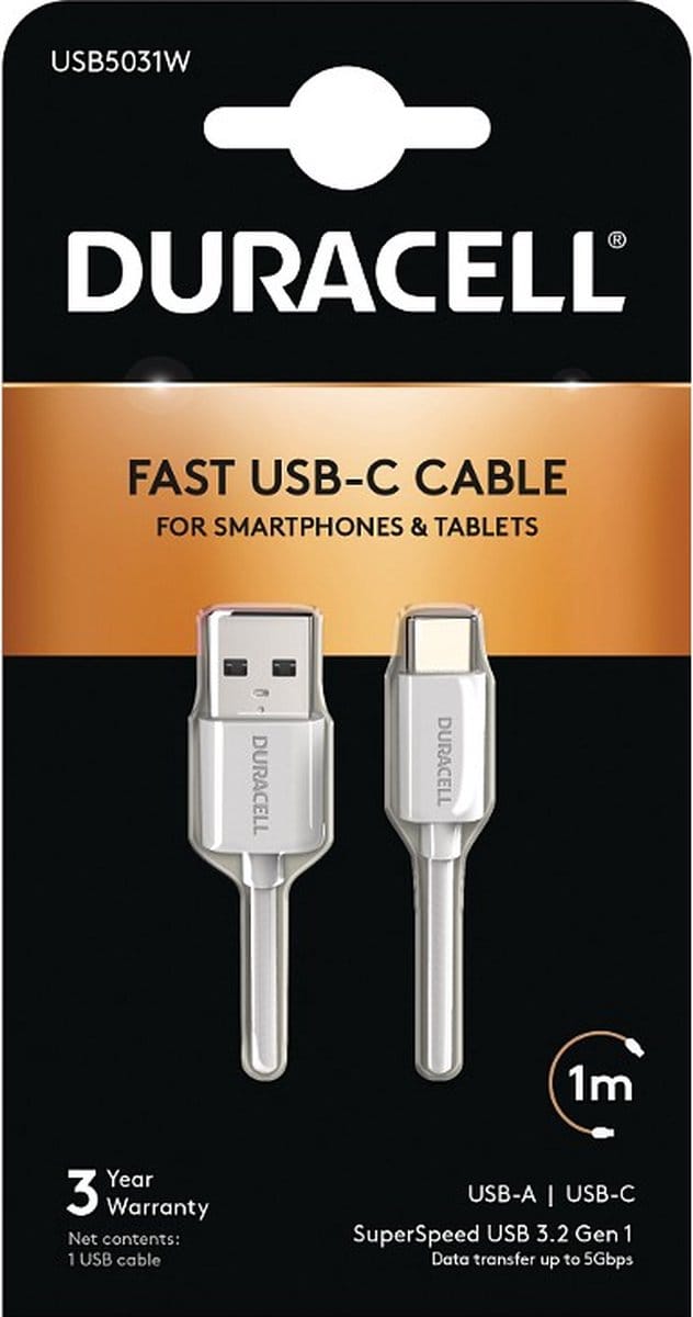 Duracell USB5031W oplader voor mobiele apparatuur Wit