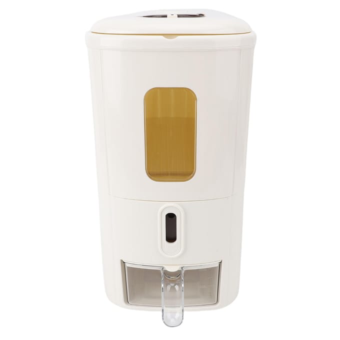 13,2 lb Rijstdispenser Transparant Venster Luchtdichte Graandispenser Emmer met Afneembare Beker L(for 6.5-9kg) white