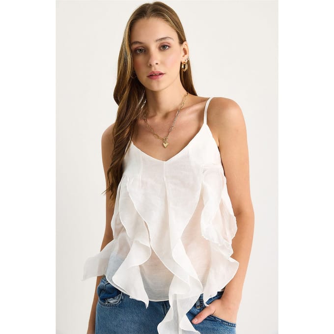 V-hals Katoenen Blouse met Ruffle Detail