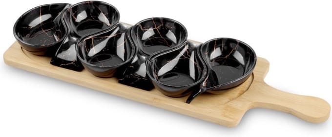 Hapjes Serveerplank met 6 schaaltjes – marmerlook