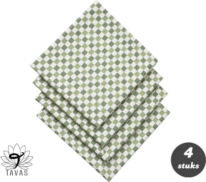 Tavas Servetten - 30 x 30 cm - Set van 4 stuks - Groen Geruit - Katoen