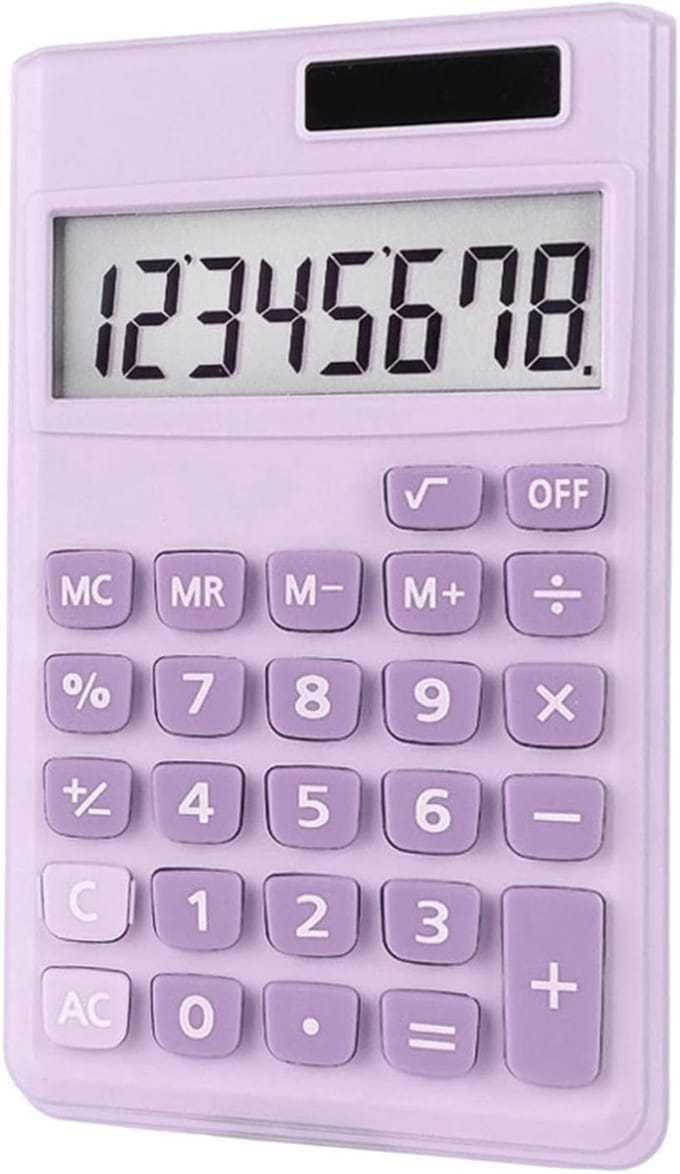 Basis Rekenmachine - Zakrekenmachine Student - Snel Cijferen - 8 Cijfer LCD - Compact Formaat - Paars