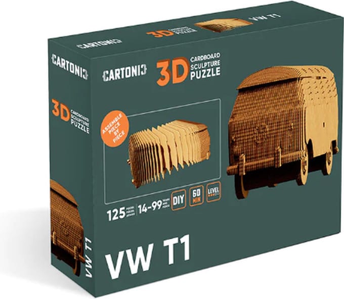CARTONIC- VW-T1- 3D Puzzel-Speelgoed- Puzzel-DIY- Creatief- Karton- Kinderen en volwassen- 3D- puzzel