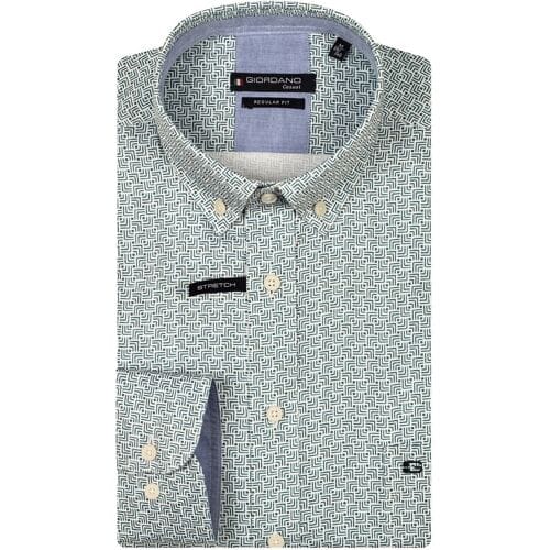 Giordano Overhemd Ivy Satin Stretch Abstract Pattern Pastel Blauw / male