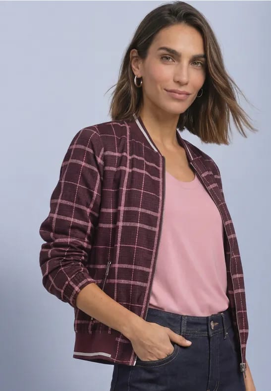 Satijnen blouson met ruitjespatroon