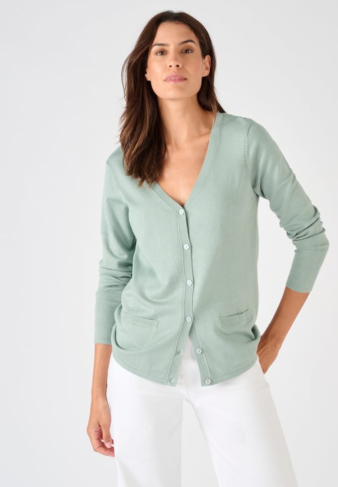 Damart - Cardigan met knopen, fijn tricot - Dames - Groen - M