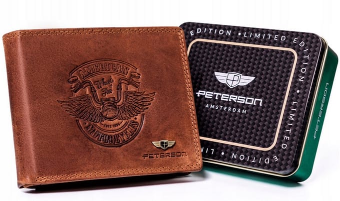Peterson American Eagle - Herenportefeuille - Nubuck Leer - Motor Reliëf - RFID