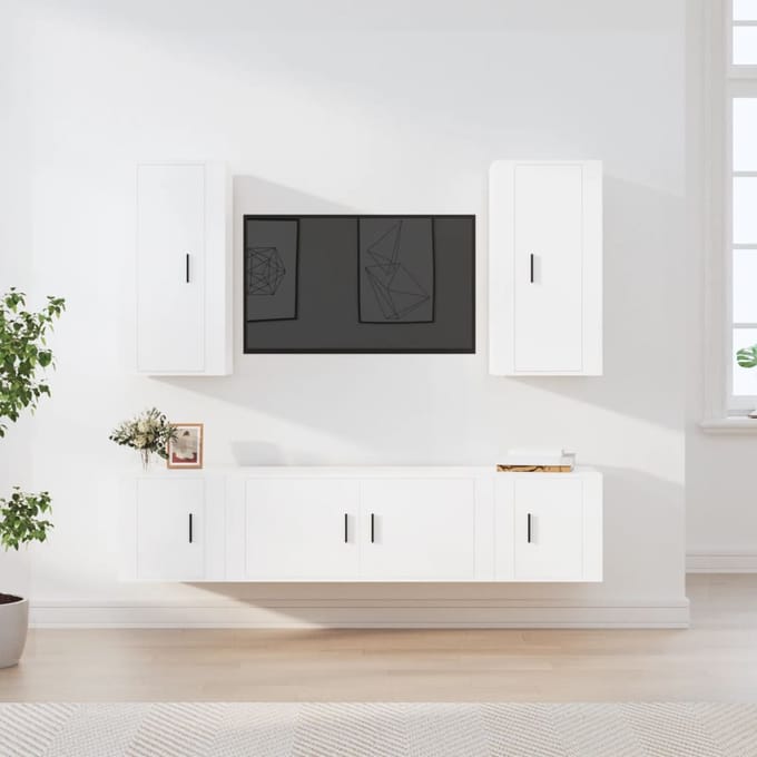 vidaXL - 5-delige - Tv-meubelset - bewerkt - hout - wit