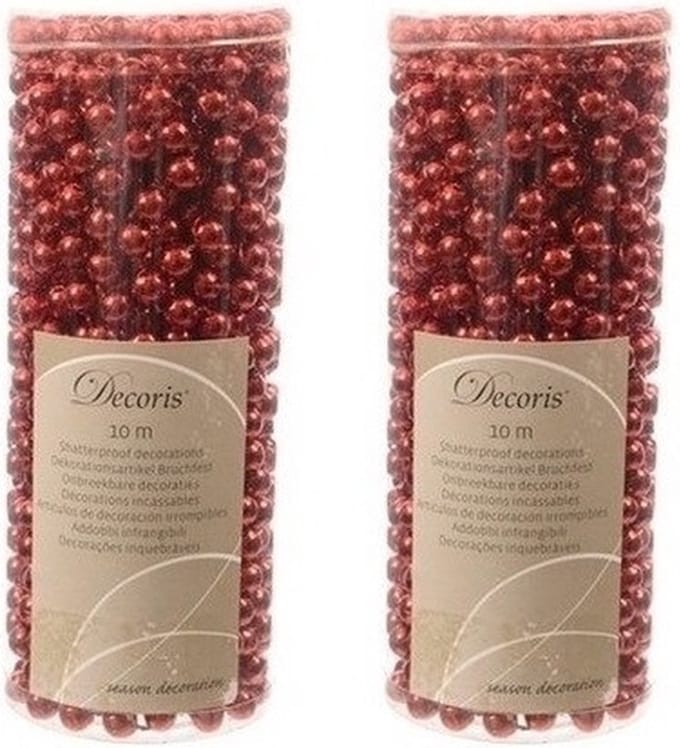 Decoris kralenslinger - 2x - rood - 10 meter - kunststof - kerstslinger - kerstversiering