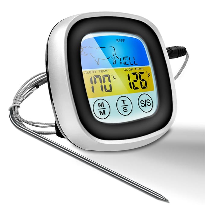 Touchscreen Vleesthermometer Voedsel Barbecue Thermometer BBQ Grill Smoker Thermometer Timer Alarm zwart