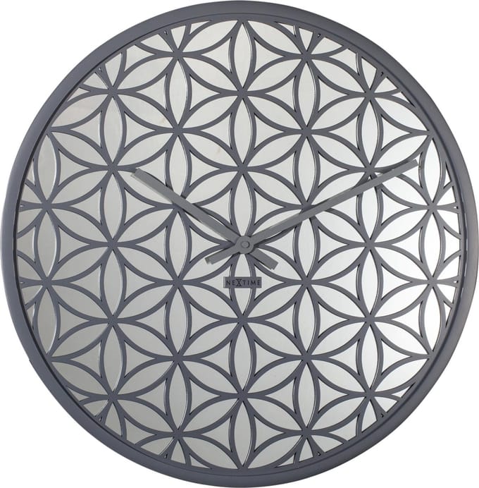 NeXtime - Wandklok - 50 cm - Hout/Spiegel - Grijs - 'Bella Mirror'