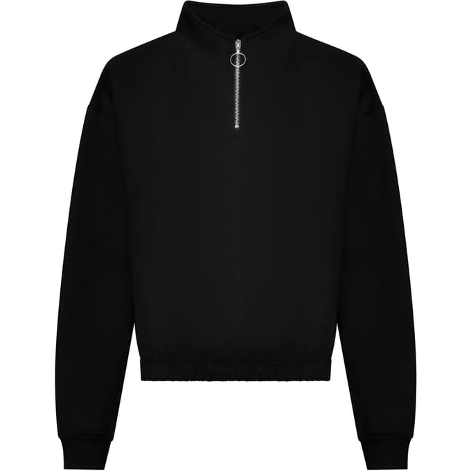 Vegan Women´s Cropped 1/4 Zip Sweater Deep Black - M
