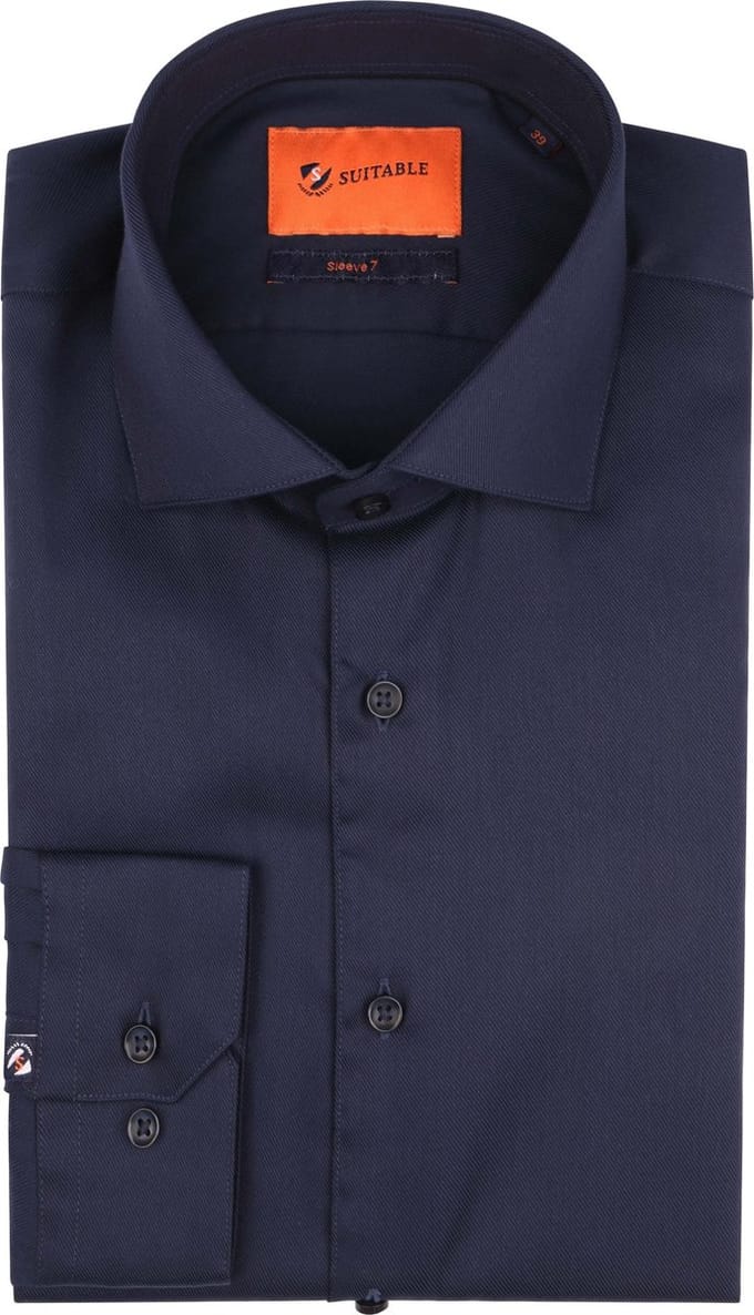 Suitable Overhemd Extra Lange Mouwen Twill Donkerblauw (navy) - Maat 44 - Heren - Overhemden Formeel