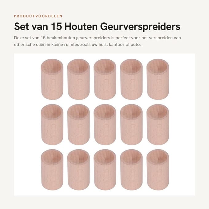 Dailygoods- Geurverspreider 15 Stuks - Beukenhout - Diffuser - Etherische Olie - Langdurig - Voor Thuis/Bureau