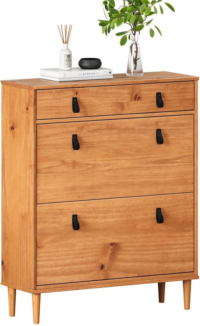 Schoenkast MIKKA met 2 kleppen en 1 lade – eikenkleurig