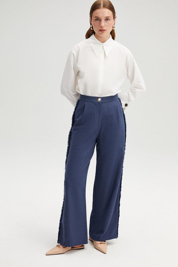 Touché Privé - Linnen broek met franjes - Denim - Dames