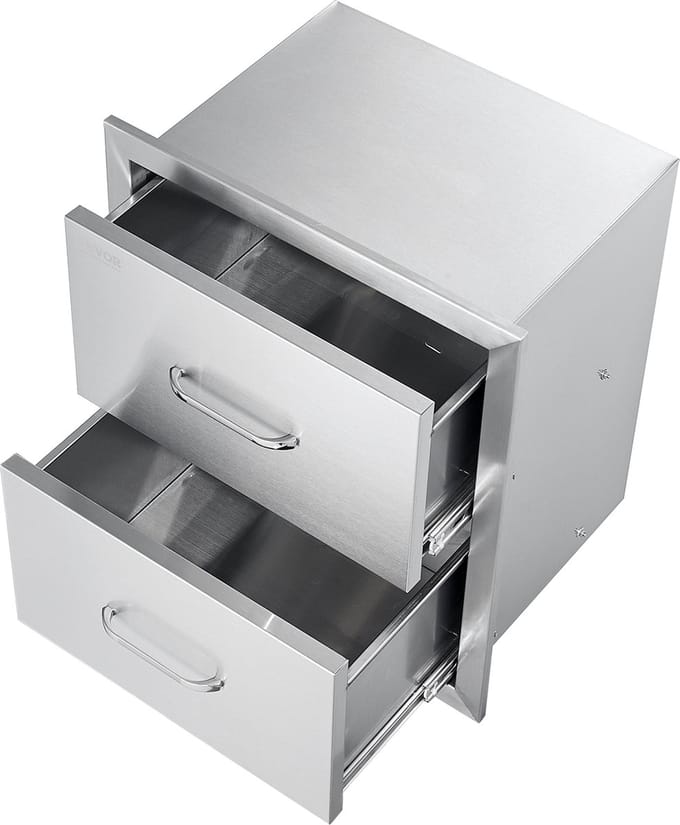 VEVOR Ladekast 45x52CM Buitenkeuken BBQ-Eiland Roestvrijstalen Dubbele Lade