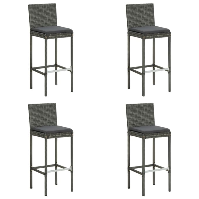 vidaXL - Tuinbarkrukken - met - kussens - 4 - st - poly - rattan - grijs