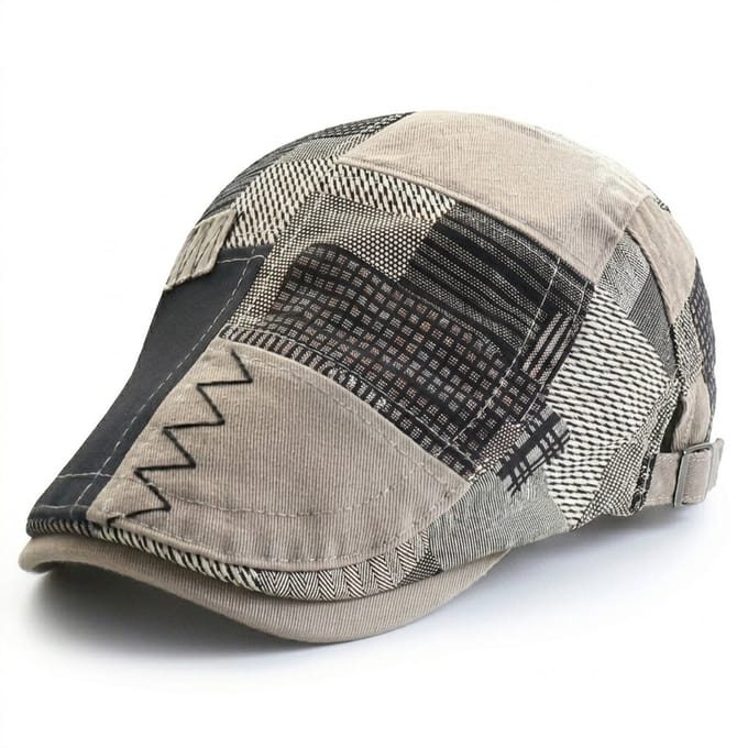 Grijze pet heren dames geruit patroon verstelbare flat cap casual muts met klep retro stijl patchwork design