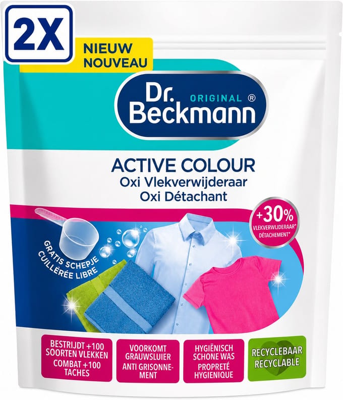 2 x Dr. Beckmann - Active Colour Poeder – Oxi Vlekverwijderaar – Voor Gekleurde & Witte Was – Tegen Grauwe Sluier – 400g