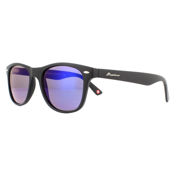 Montana Zonnebril MS10 Mat Zwart Rubbertouch Revo Blauw