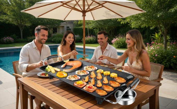 Knobbout“Grote Indoor HotPot Grill 68×28 cm – Veilig, Comfortabel en Efficiënt”