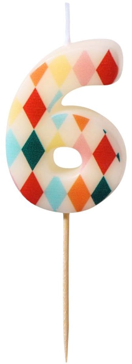 PartyDeco Cijferkaars 6 Ruitmotief 5,5cm