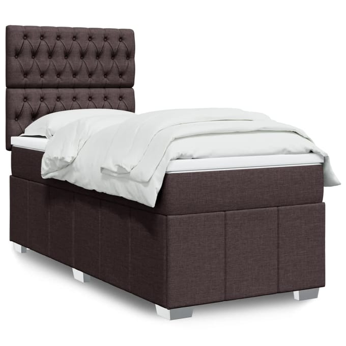 vidaXL - Boxspring - met - matras - stof - donkerbruin - 100x200 - cm