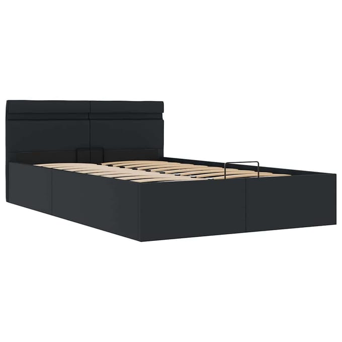 vidaXL - Bedframe - met - opslag - hydraulisch - LED - kunstleer - zwart - 120x200 - cm