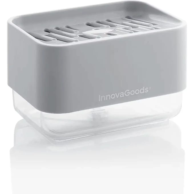 Zeepdispenser - InnovaGoods - PUSHOAP - Grijs en groen - Antibacterieel - Multifunctioneel