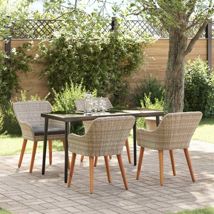 vidaXL - Tuin - Eettafel - Set - 5 - st - Lichtgrijs - poly - rattan