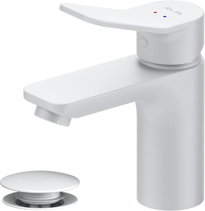 AM.PM X-Joy - Wastafelkraan met push-open waste set - Waterbesparend - Messing - Wit
