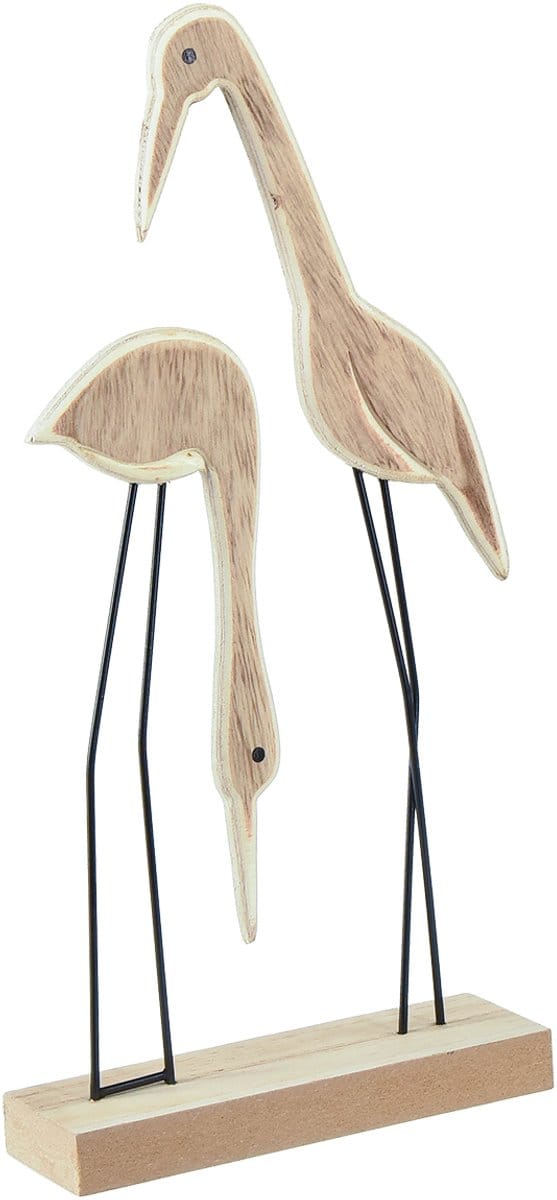 Standaard houten figuur kraanpaar naturel 27,5×13cm 2 st, 2 Stück