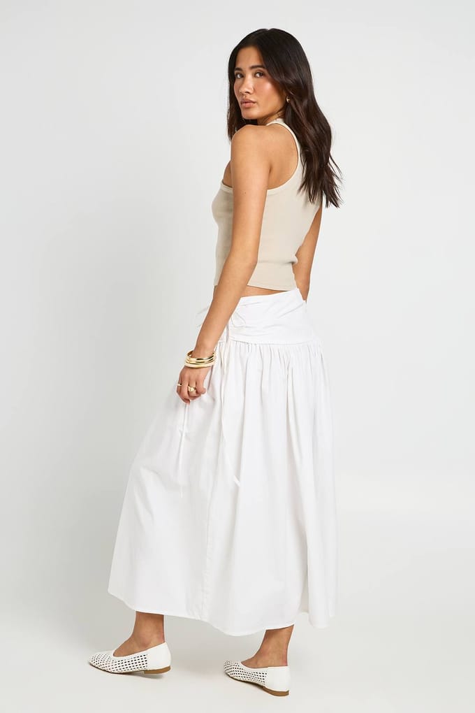 boohoo Dames Poplin Rok Met Strikceintuur Midaxi Lengte | Wit | Maat: 42