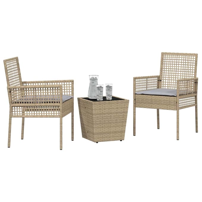 vidaXL - Tuin - Bistro - Set - 3 - st - Beige - poly - rattan