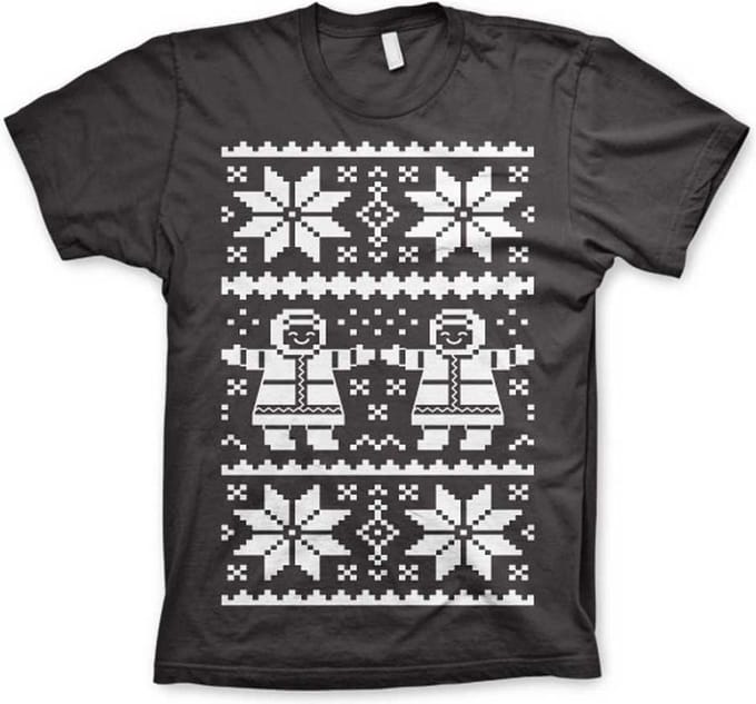 Heren Tshirt -S- Retro X-Mas Knit Pattern Grijs