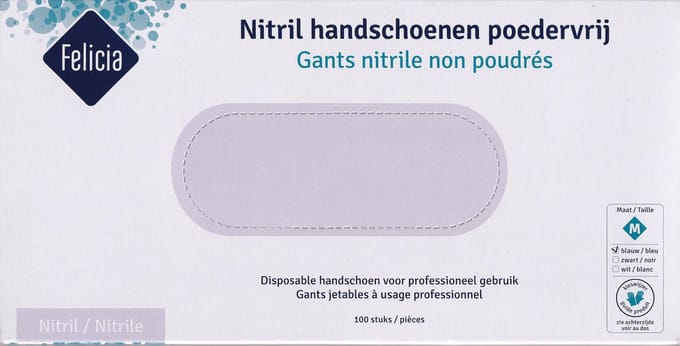 Nitril handschoenen poedervrij -  blauw, 100 stuks, maat M