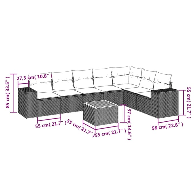 vidaXL - 8-delige - Loungeset - met - kussens - poly - rattan - beige