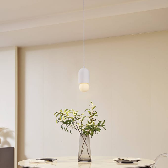 Lindby - hanglamp - 1licht - Gips, glas - H: 25 cm - E27 - wit
